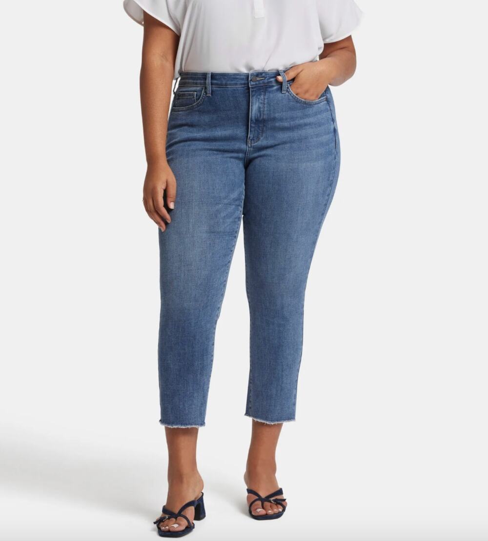 NYDJ Sheri Slim Ankle Jeans with Raw Hems Plus Size 24W Light Wash Stretchy